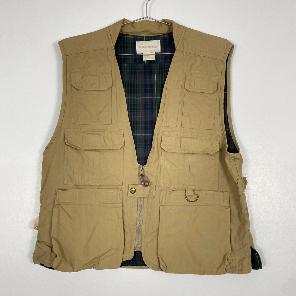 Gardeners Eden‎ Vest Mens Medium Beige Quilted Cotton Utility Outdoor Hong Kong